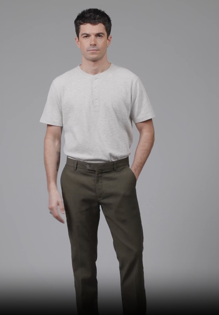 Chino coton-lin kaki foncé