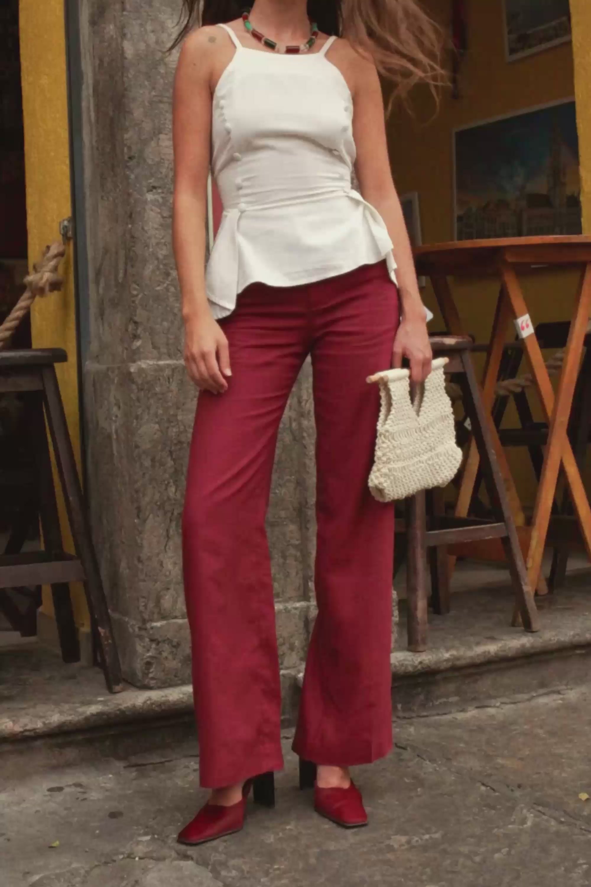 Pink lightweight wideleg pants