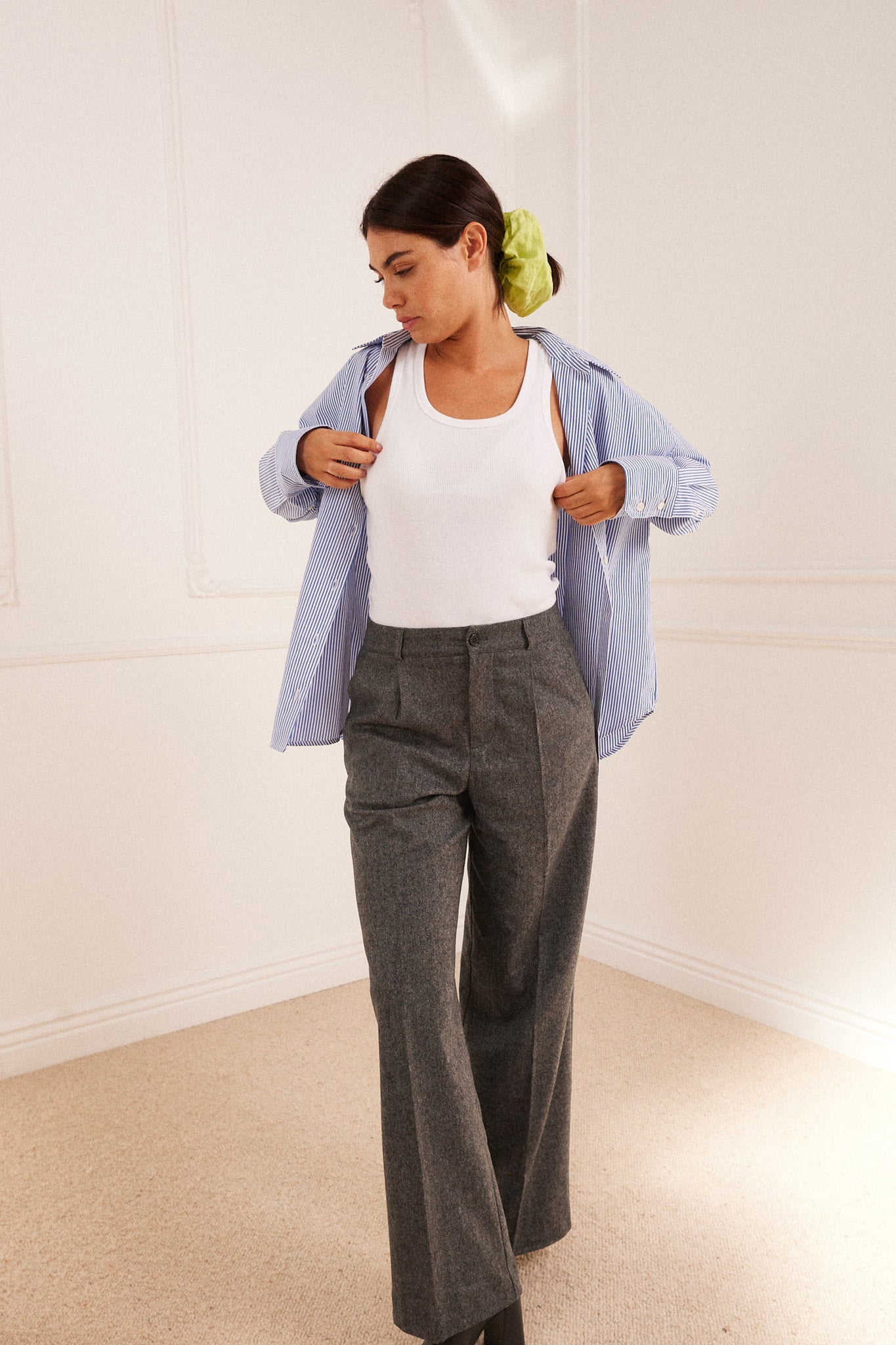 Pantalon Flanelle Palazzo Gris Chiné v1