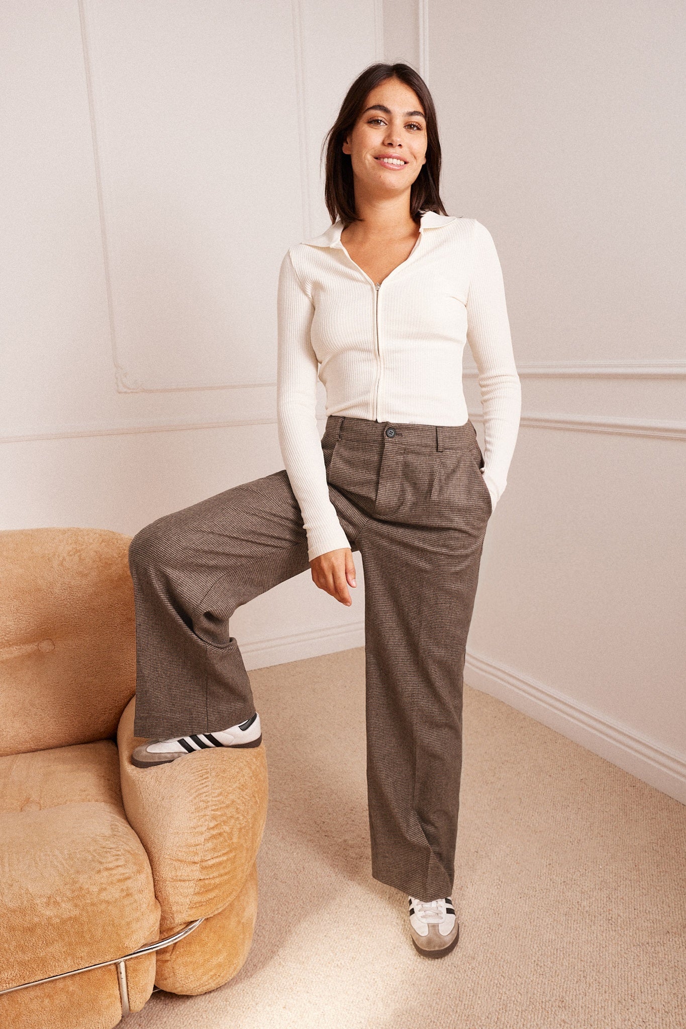 Pantalon Flanelle Palazzo Pied De Puce v1