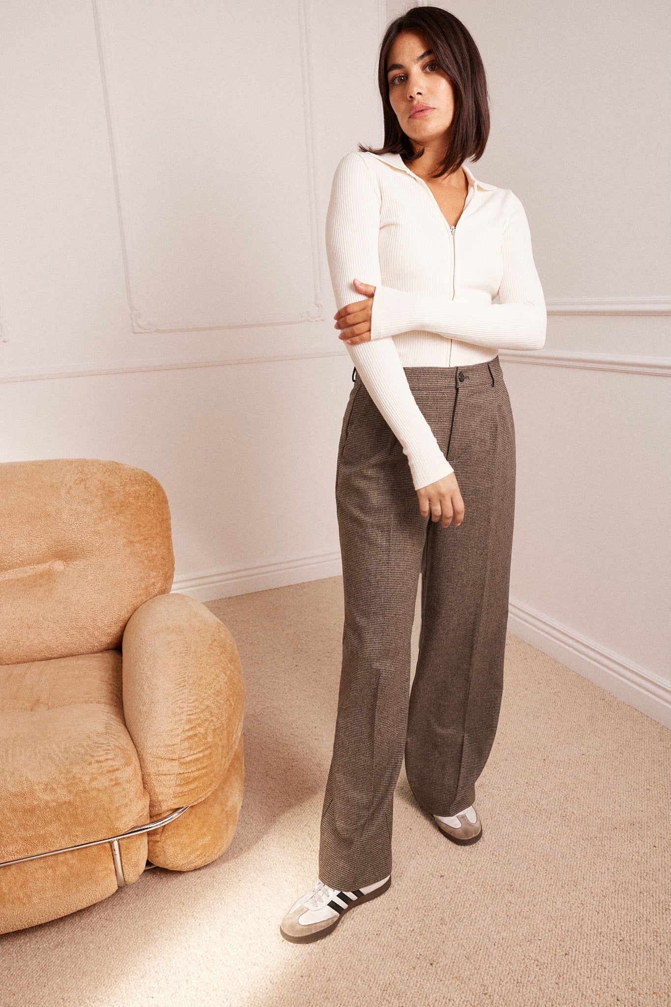 Pantalon Flanelle Palazzo Pied De Puce v1